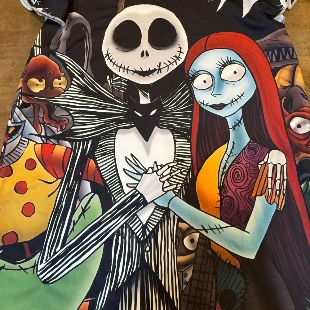 Nightmare Before Christmas Jack & Sally Graphic Night Dress Kids M Pajamas - Picture 2 of 10